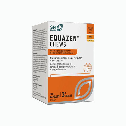 Box of Equazen Chews supplement on a white background